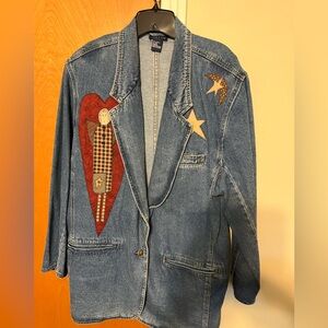 Baccini denim jacket with Heart/Angel Appliqués Women’s Size 20 unlined NWOT